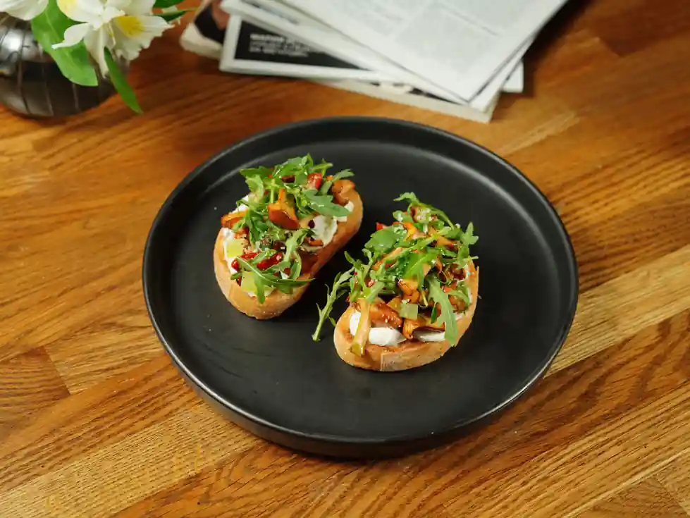 Portobello Bruschetta with Three Cheeses